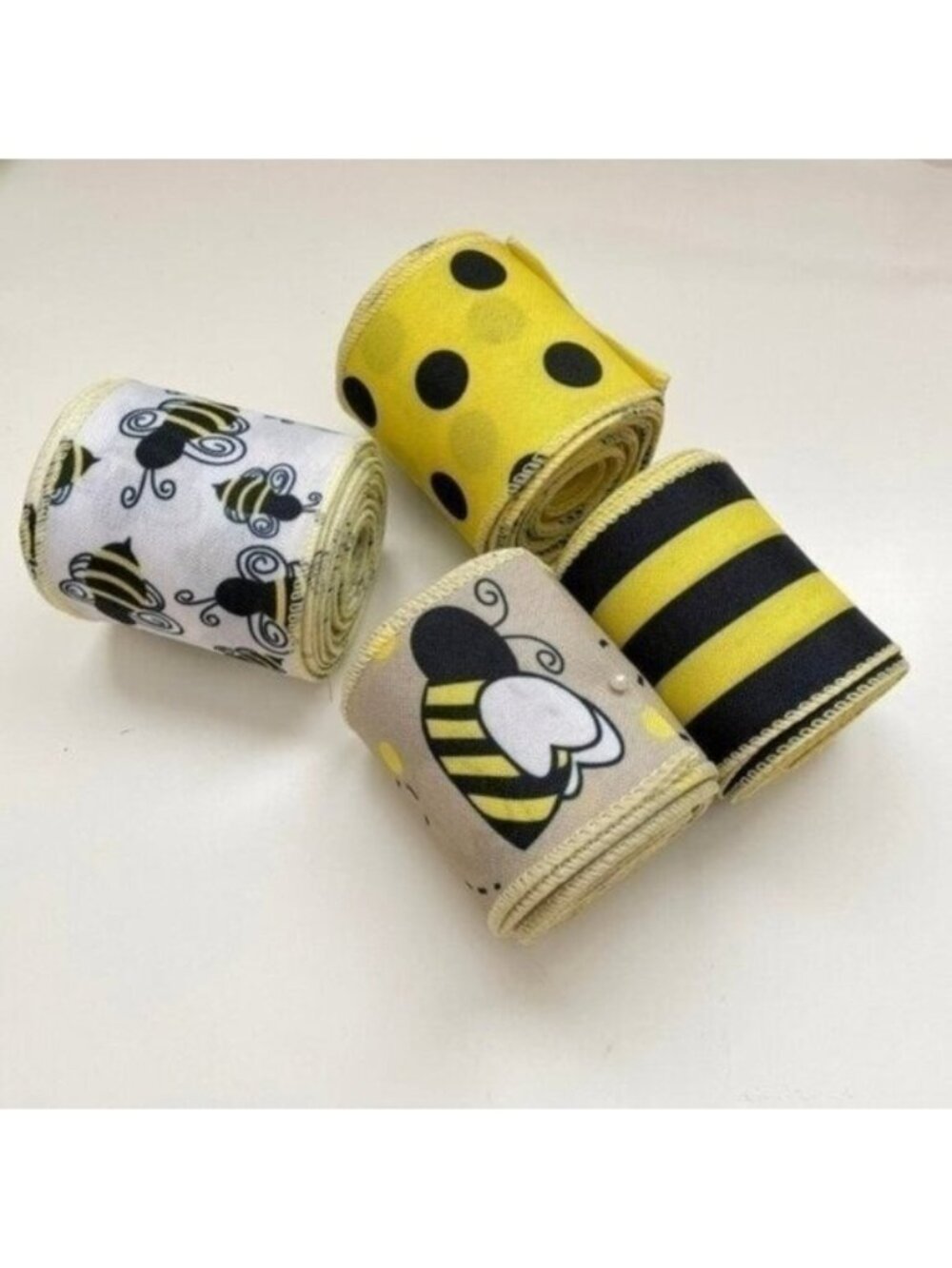 Easter 4 Rolls 26 Yard Bee Ribbon Wired Polka Dot Wired Edge Ribbon Bee